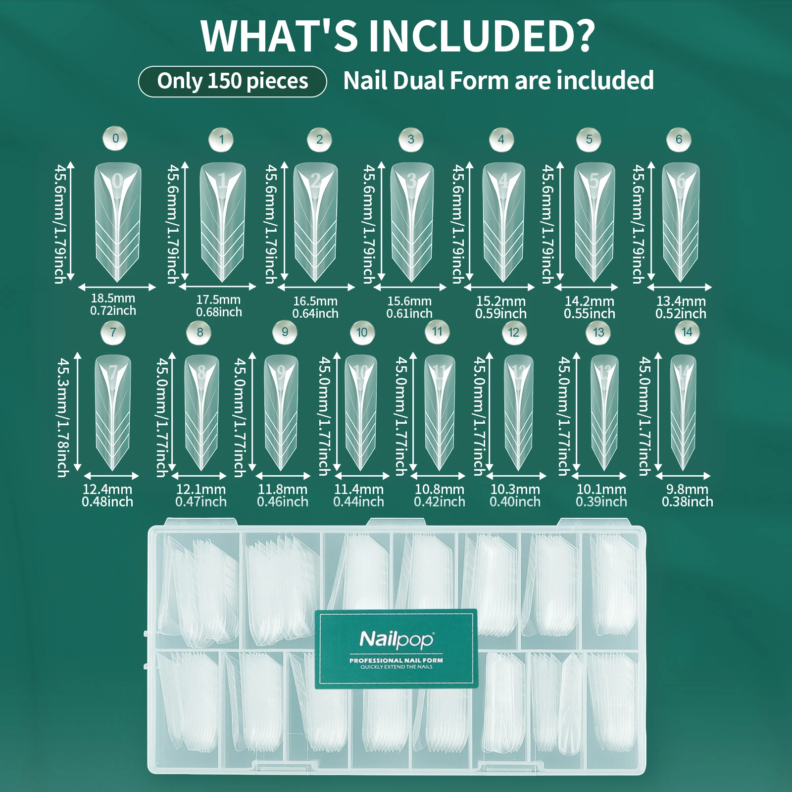 네일팝 네일 폼 피라미드 팁 공간적으로 돌출되는 홈 디자인 15가지 사이즈 프렌치 네일 아트 연장 투명 재사용 가능 150개