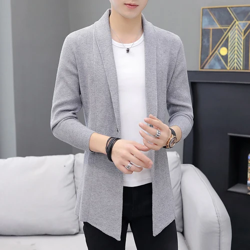 thumbnail image 1 of Chaquetas de suéter extra largas de alta calidad para hombre, abrigo largo para hombre, cárdigan cortavientos para hombre, 1 of 5