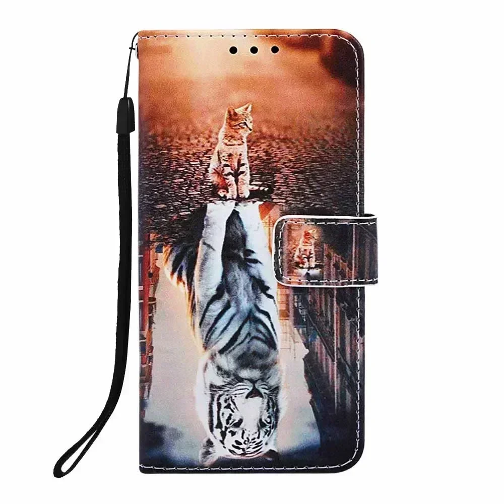 Chic Painted PU Leather Flip Phone Case with Wallet Stand and Card Holder Strap