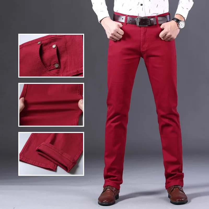  VooZuGn Classic Style Men's Wine Red Jeans Fashion