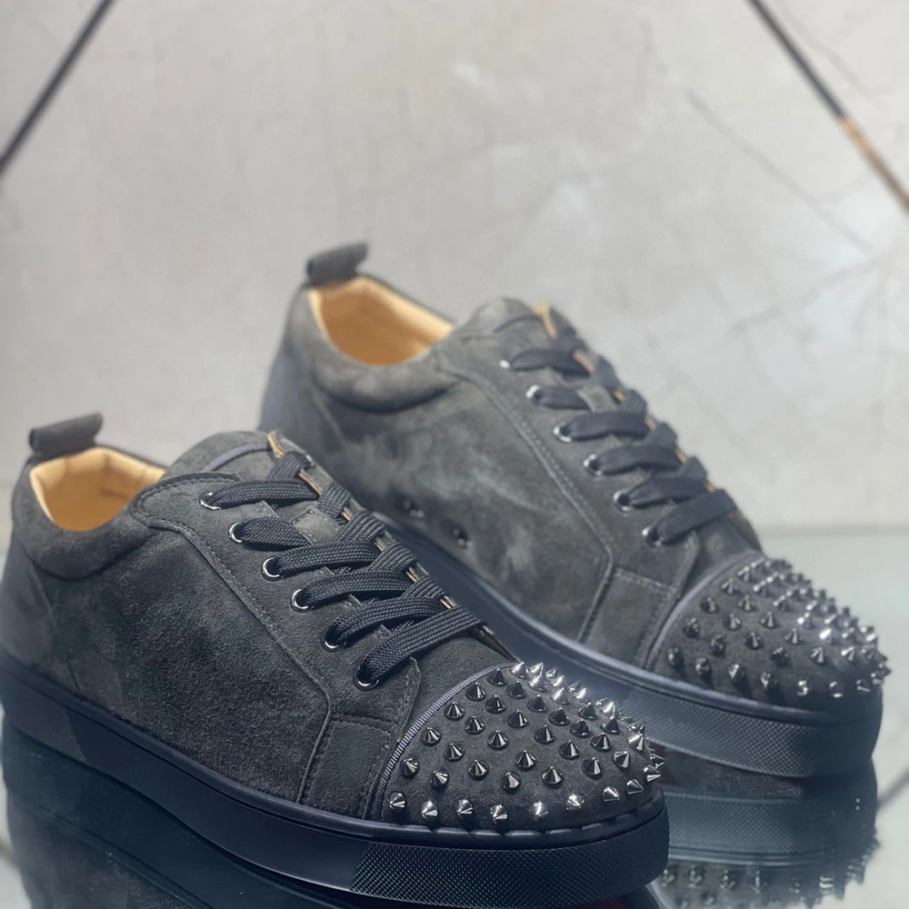 Low Top Grey Suede Red Bottoms Grey Low Louboutin CHRISTIAN