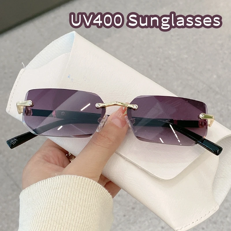 

Trendy Rimless Sunglasses for Men Women Fashion Frameless Rectangle Sun Glasses Retro Shades Summer Traveling Eyewear UV400