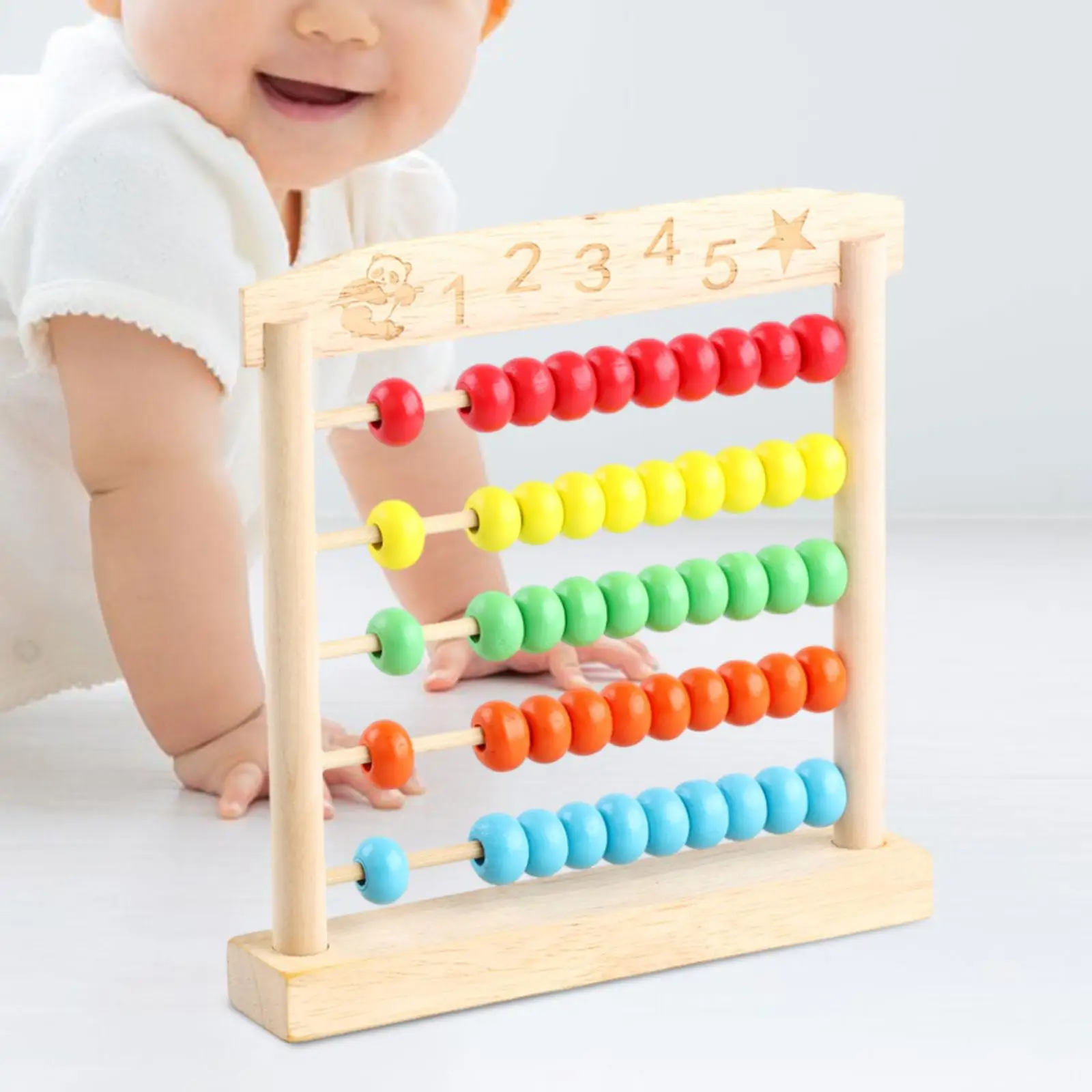 Counting Abacus Toy Wooden Counting Frame Learning, Math Manipulative, Wooden Abacus for Kids, 5 Row Abacus for Kindergarten