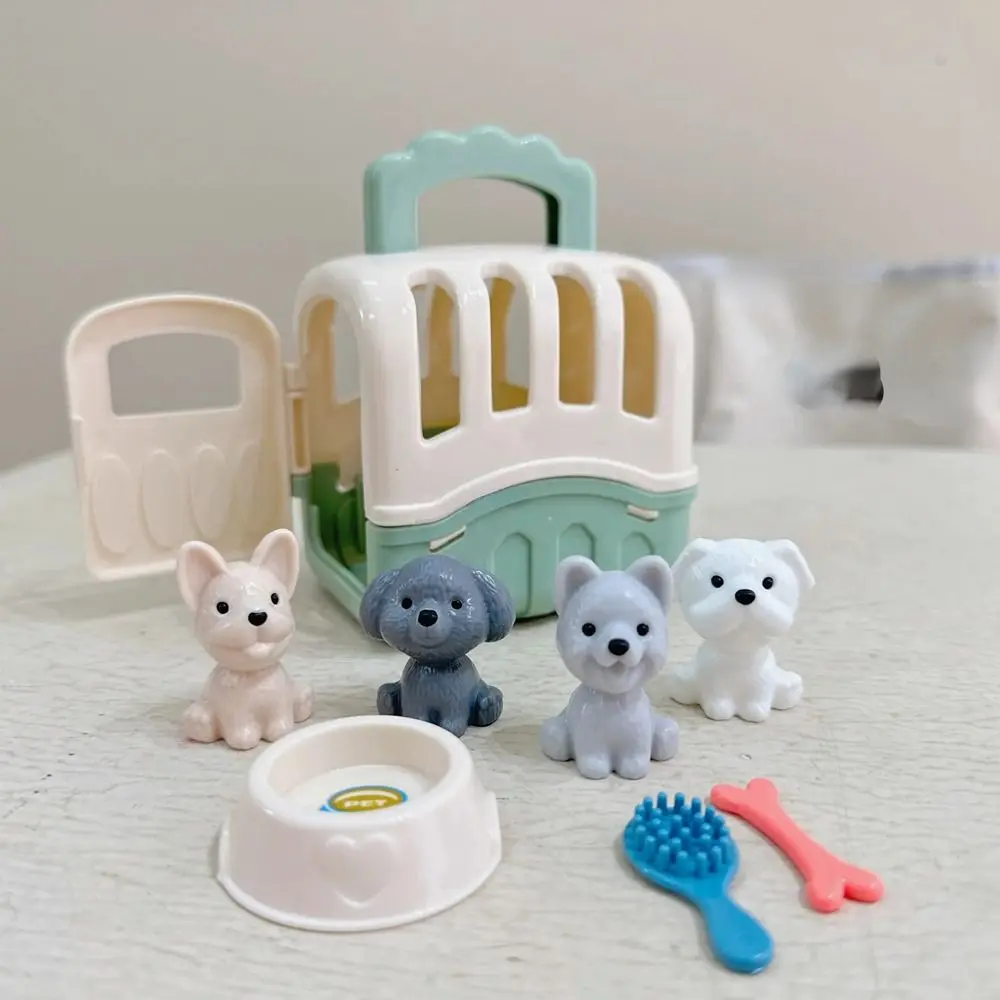 Playing House Pet Basket Dog Set Scene Playing Family Toys Dog Dollhouse Cartoon Miniature Dog Cage Toys Birthday Gift