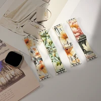 Adorable bracelet en nylon tissé élastique à motif de fleurs pour Apple Watch Ultra 2/SE/9-3 - 38/40/41/42/44/45/46/49 mm 4