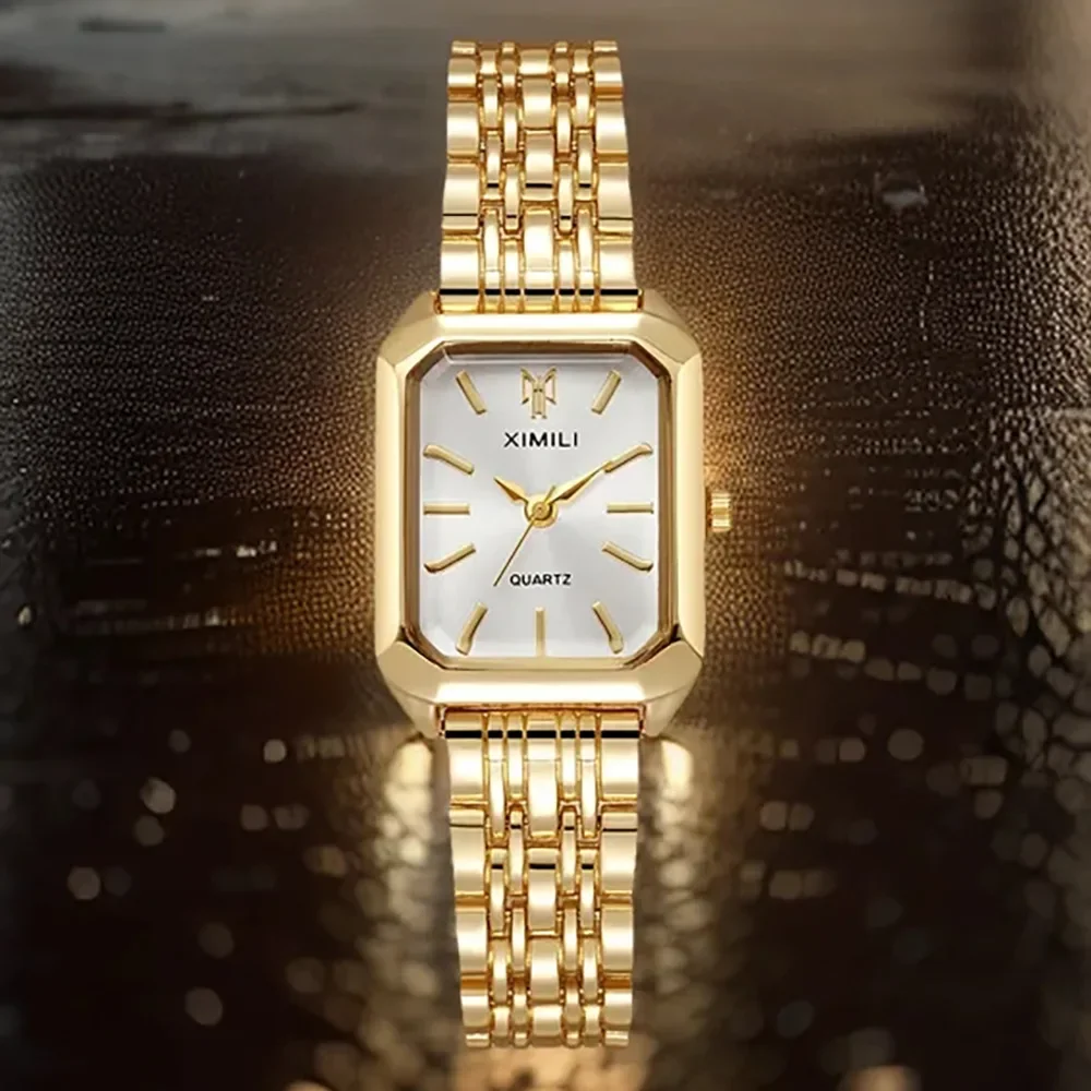 2026 Fashion Women's Quartz Watch Simple Square Silver Gold Gold Plated Women's Watch Corporate Alloy Folding Clock Holiday Gift
