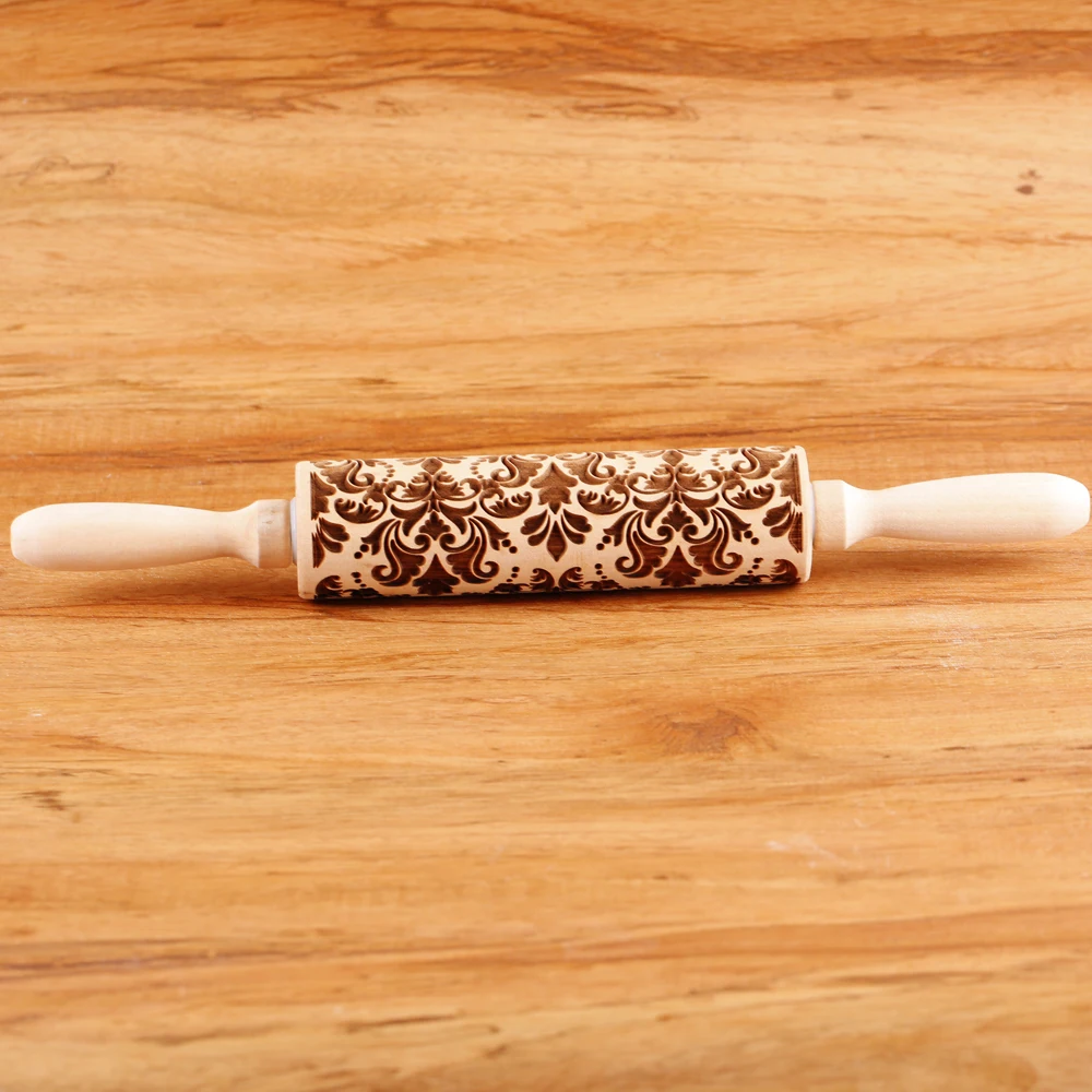 Description Picture 6 of itemArjmide 35X4.5CM Deep Engraved Wooden Rose Flower Embossed Rolling Pin for Baking 3D Cookies Mold Tools ZM153