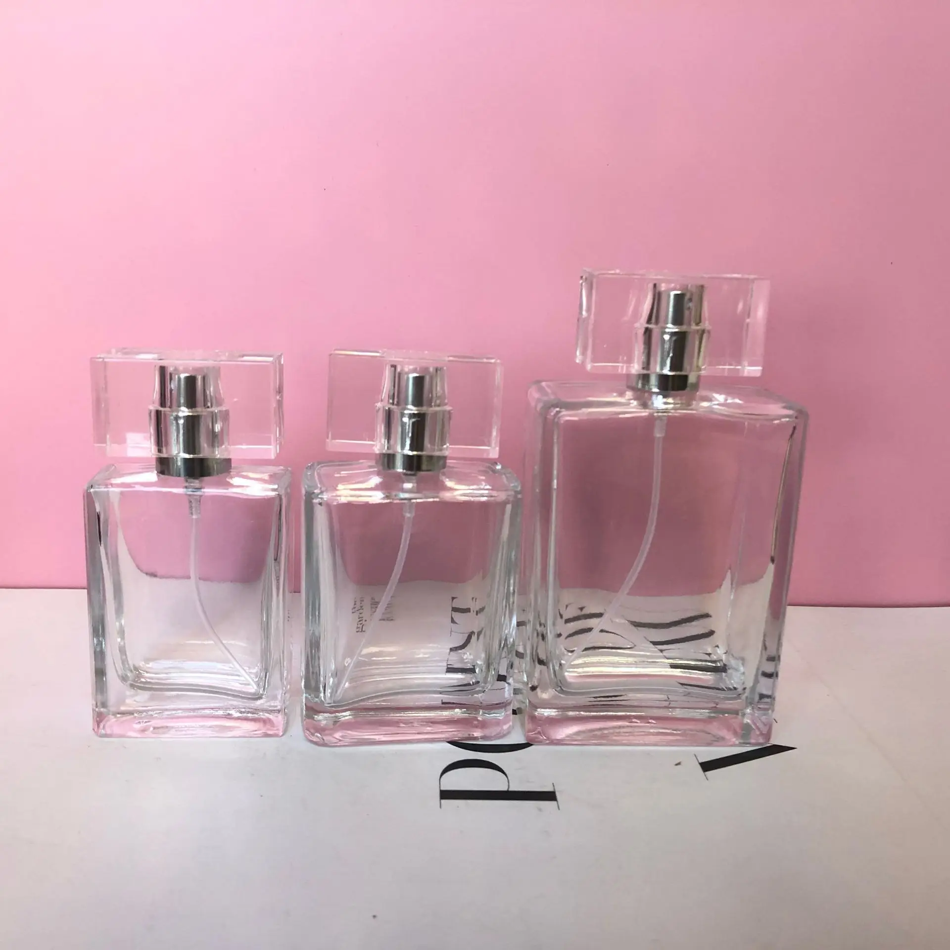 Small Clear glass Perfume spray bottle or container, Square design