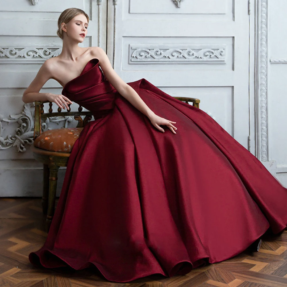 

Strapless Sweetheart Evening Dress A-line Wine Red Sexy Backless Prom Gown Charming Formal Party Dresses Robe De Soiree