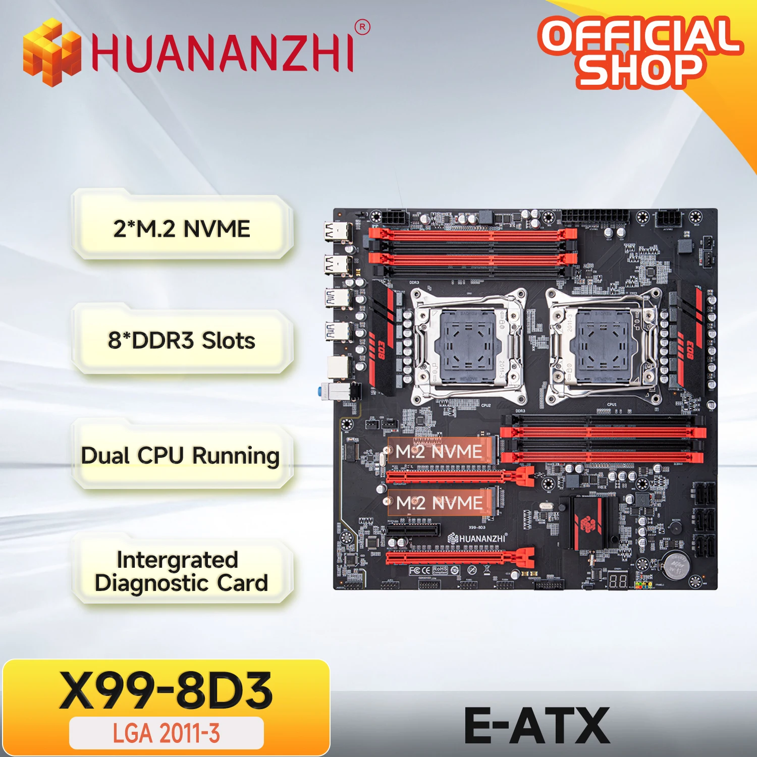 HUANANZHI X99 8D3 LGA 2011-3 XEON Motherboard Dual CPU support LGA