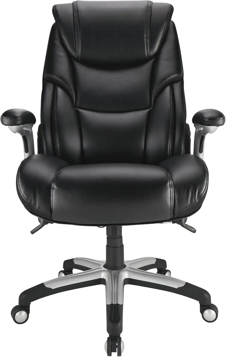 Torval Big & Tall Bonded Leather High-Back Computer Office Chair, Black/Silver, BIFMA Compliant