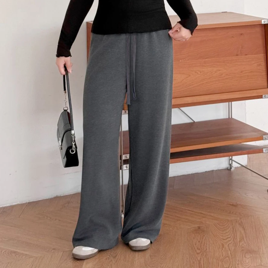 XXXXL Fashion Plus Size Women's Wide Leg Pants Premium Loose And Soft Knitted Wool Trousers Casual Autumn And Winter 9420