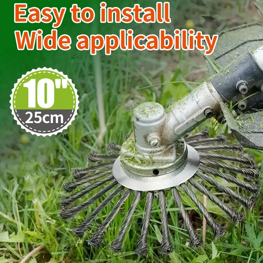 10inch Steel Wire Wheel Universal Garden Weeding Brush Removal Rust Weed Brush Cutter Head Lawn Mower Brush Cutter Accessories