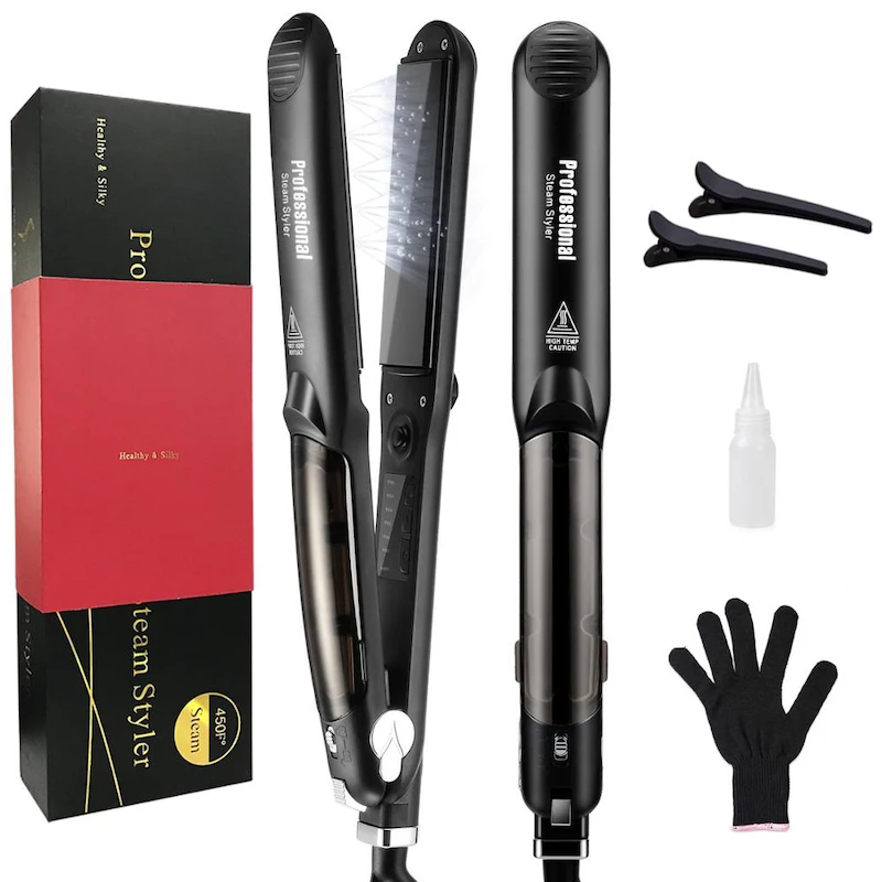 Women Flat Iron Salon Anti-scalding Hair Straightener Steam Ceramic Heating 2 in 1 Hair Curler ElectricHair Styler Tools 6