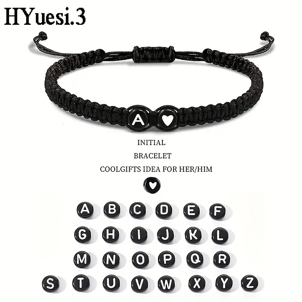 

26 Letters Initial Heart Charms Bracelets Handmade Adjustable A-Z Name Braided Bracelets For Women Men Friendship Jewelry Gifts