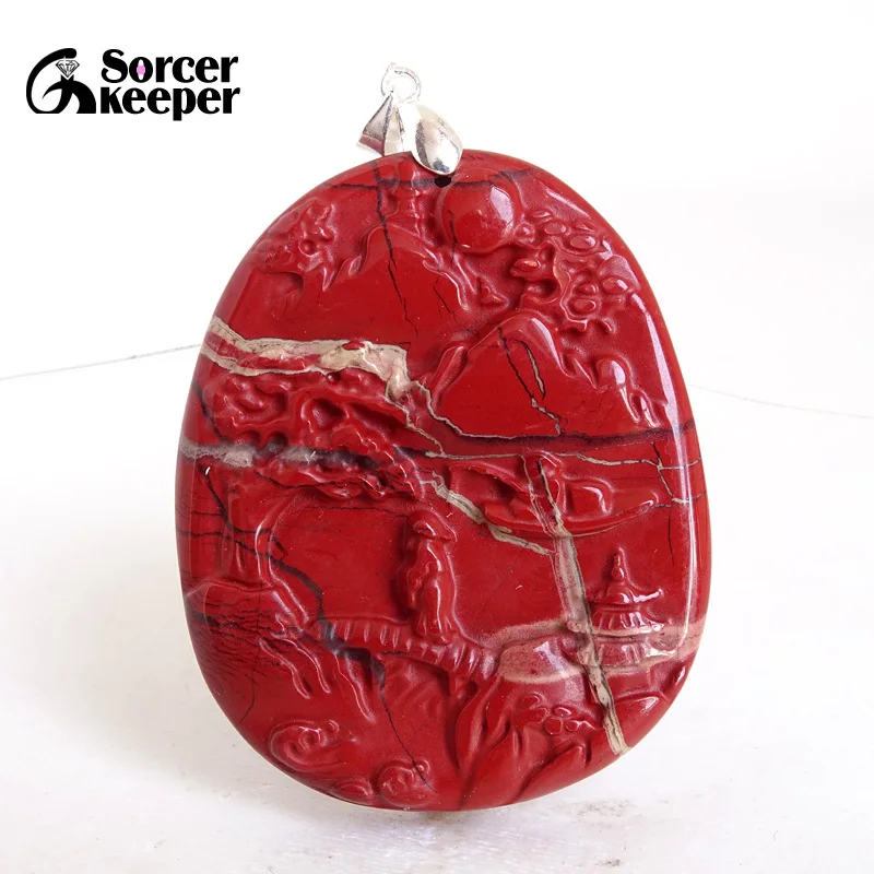 

Natural Scenery Figurines Red Jasper stone Healing Crystal Pendant Jewelry Fittings for Women Men DIY Handcrafted Necklace BG507