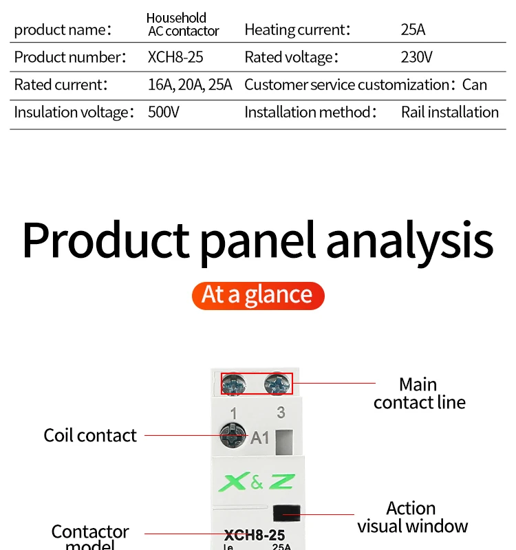 Description Picture 5 of item1PCS 2P 16A/20A/25A Ac Din Rail Household Modular Contactor Control Switch 220V/230V 50/60HZ 1NO 1NC 2NO 2NC