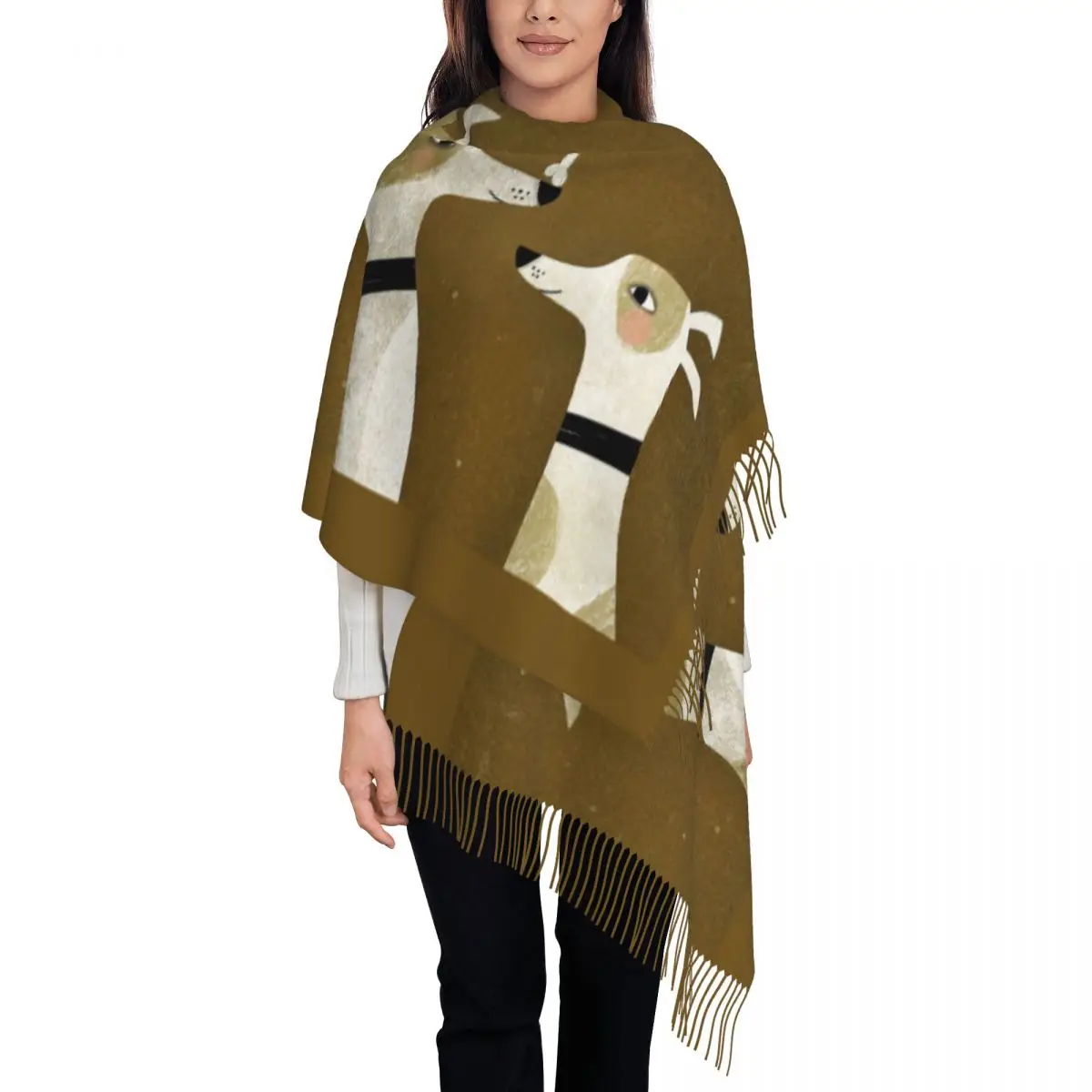

Greyhound Whippet шаль для женщин, теплый большой длинный шарф, шейный платок для собак, шарфы с кисточками