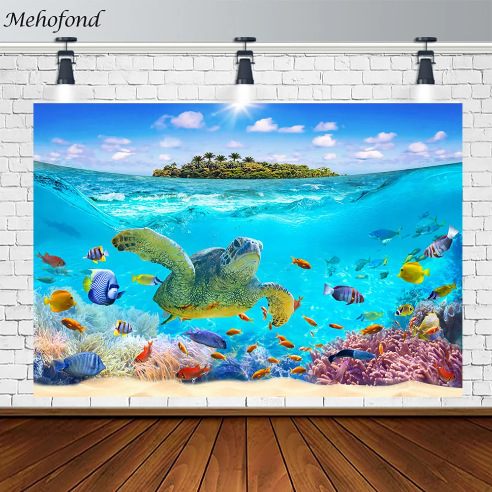 

Mehofond Underwater World Backdrop Turtle Fish Children Portrait Photography Background Baby Shower Birthday Decoration Banner