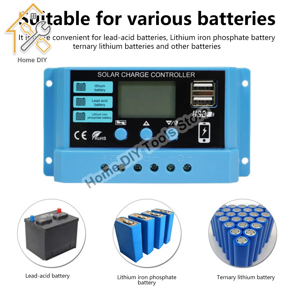 PWM 태양 충전 컨트롤러 12V 24V 10A/20A/30A 태양 컨트롤러 태양 전지 패널 배터리 조정기 LCD 디스플레이 듀얼 USB 5V 출력