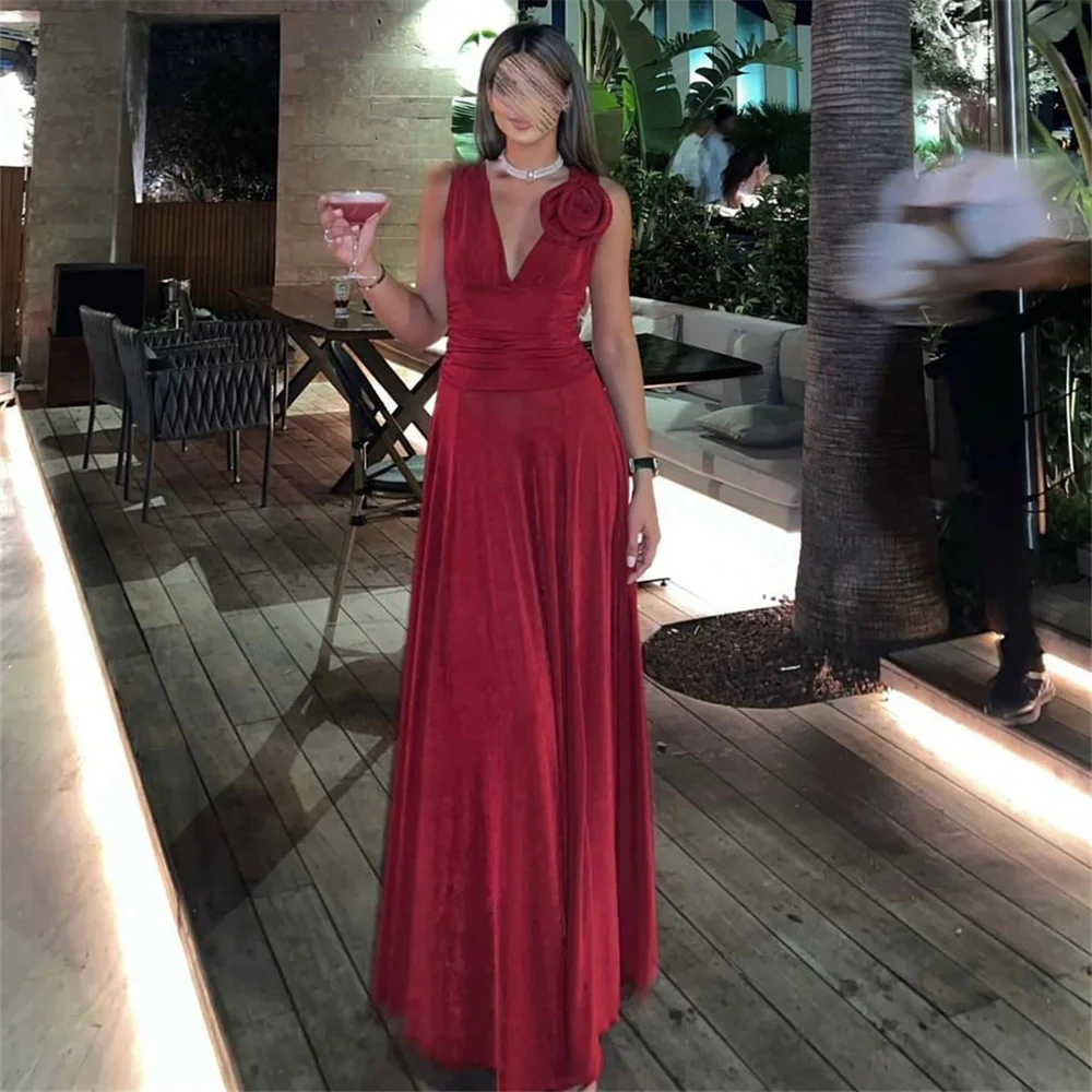 

LUNAFLEYA Fashion Deep V Neck Sleeve Pleat Classy A Line Party Evening Dress Backless High Slit Floor Length Prom Gown New