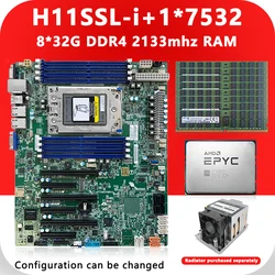 H11SSL-i  Motherboards +1*EPYC 7532 CPU 32C/64T 200w + 8* 32GB=256GB RAM DDR4 2133mhz RECC Memory 7532 EPYC FOR H11SSL-I