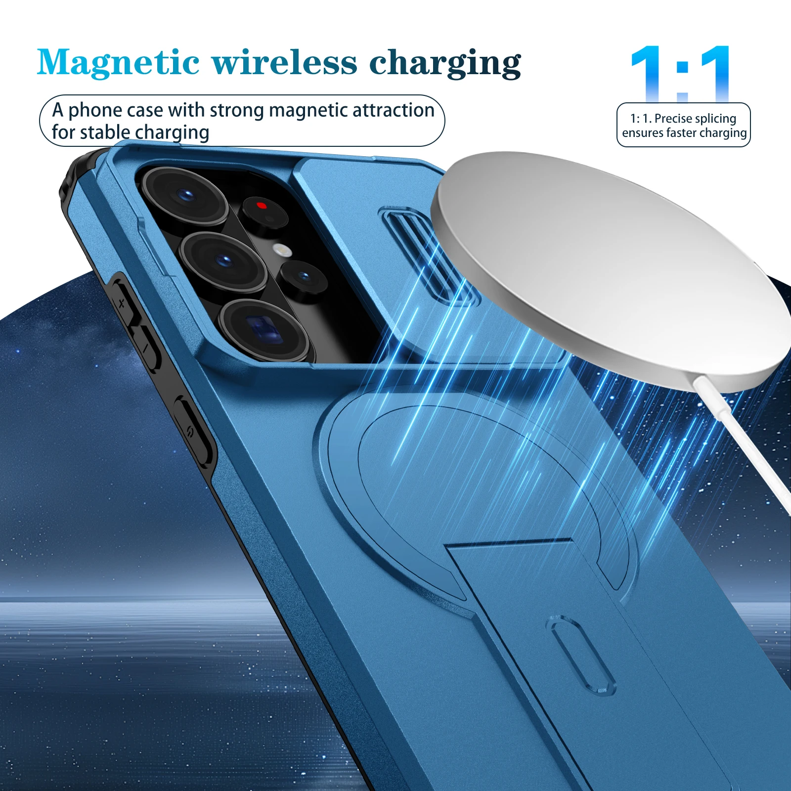 Enhanced Magnetic Wireless Charging Case with Shockproof Armor and Integrated Bracket