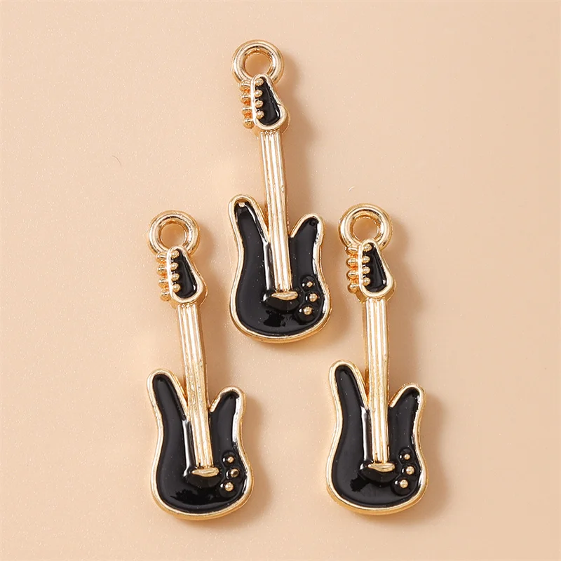 Leslie 10 Stück 9*28mm Emaille Musikinstrumente Gitarren-Anhänger für Schmuckherstellung Halsketten Ohrringe DIY Geschenke – Detail 7