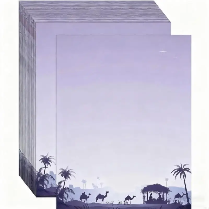 100 PCS 크리스마스 트리 휴일 레터 헤드 크리스마스 테두리 컴퓨터 종이 편지지 용지 산타 휴일에 참고 편지