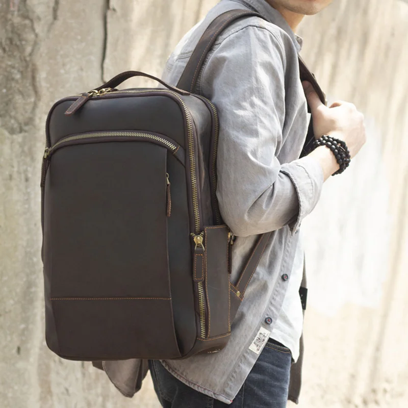 

AETOO Retro casual leather backpack men crazy horse skin original first layer cowhide travel backpack