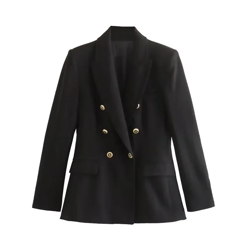 2023 Spring Autumn New Women Temperament Slim Mid-Length Suit Coat Fashion Double-breasted Solid Color Casual Versatile Outwear