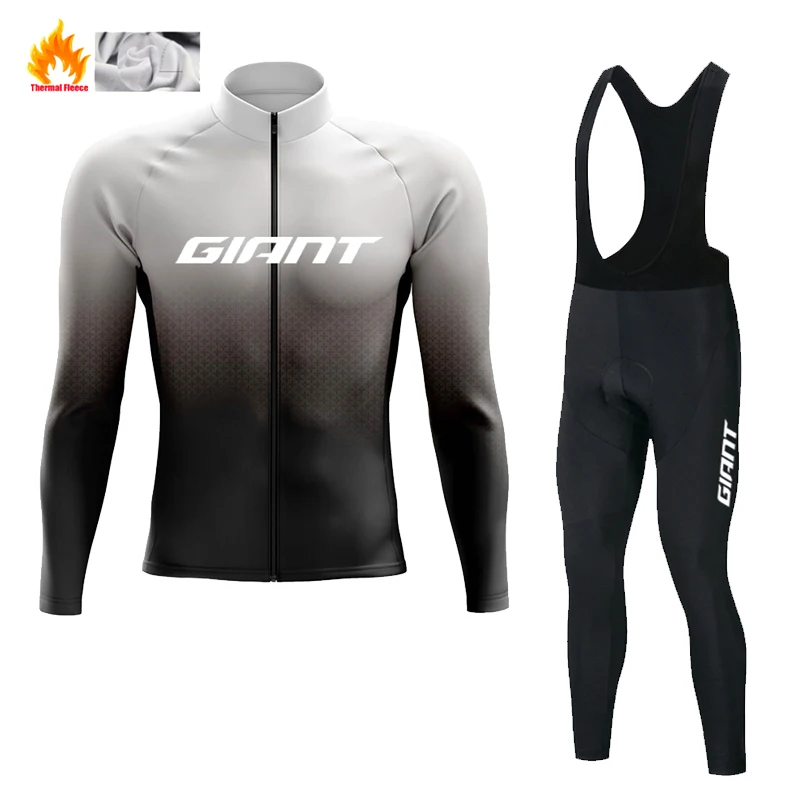 Cycling Jersey Set Cycling Suit Winter Thermal Fleece Cycling Jersey Set GIANT Long Sleeve Bicycle Clothing MTB Bike Wear