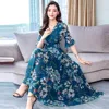 Fashion Short Sleeve Dress V-Neck Floral Print Loose Women Long Dress Summer Casual A-Line 1