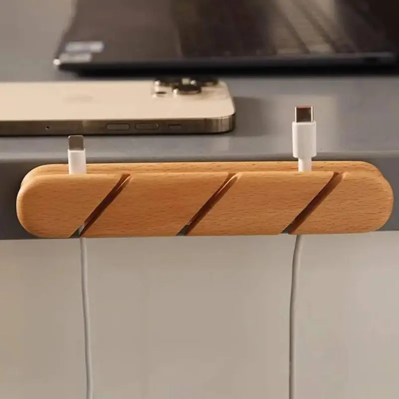 단단한 나무 케이블 정리함 고정형 데이터 케이블, 헤드폰/데이터 케이블 관리 공간 절약형 데스크탑 정리함