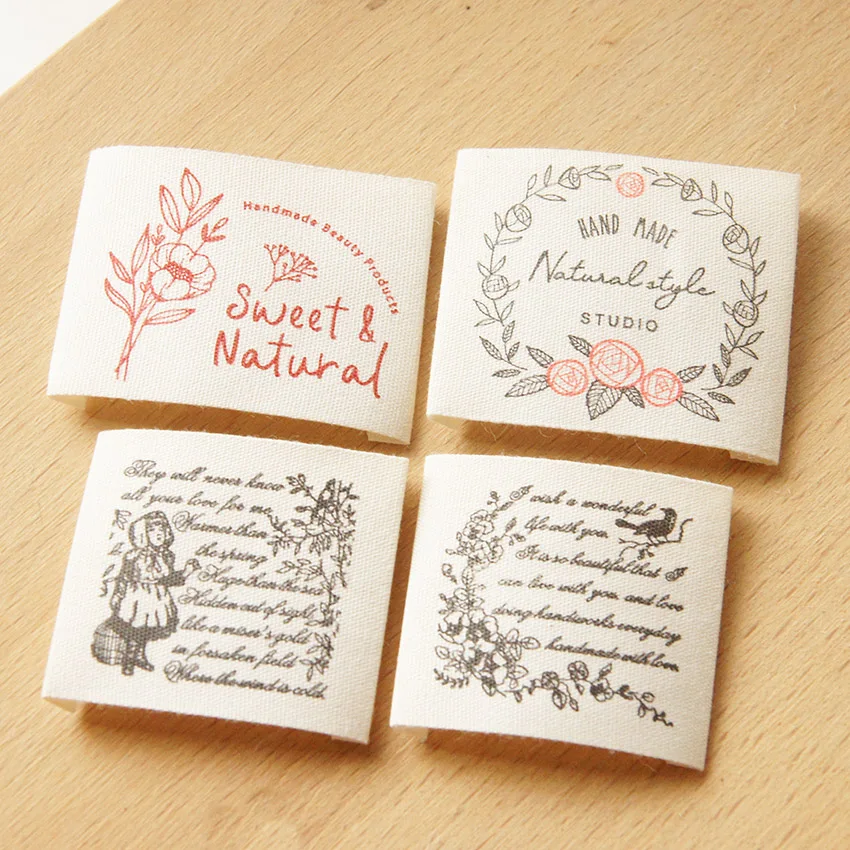 

Cotton handmade cloth European style retro burgundy flower English bird label accessories sewing DIY horizontal logo