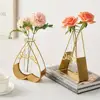 Hollow Geometric Golden Glass Vase Hydroponic Plant Holder Iron Flower Planter Hydroponic Container home decor ваза для цветов 4