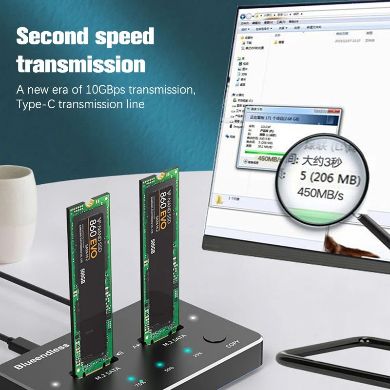 

Dual Bay Hard Disk External Box NGFF/NVME M.2 Efficient Heat Dissipation Docking Station Hdd Enclosure Offline Clone Enclosure