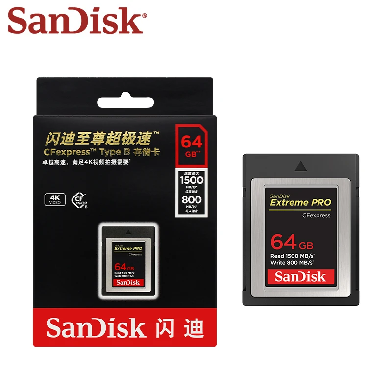 100%  Sandisk Extreme PRO CFexpress B Ÿ ī,  CFE B Ÿ ޸ ī, ī޶ 4K , 64GB