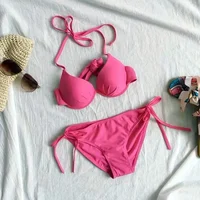 Sexy Three-Point Bikini Women's Swimsuit for Beach Vacation Hot Spring Soaking Pink Size Gathered Brand None( AE Stock)