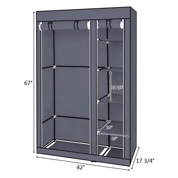无纺布衣柜5层6格110*45*175-灰色-37