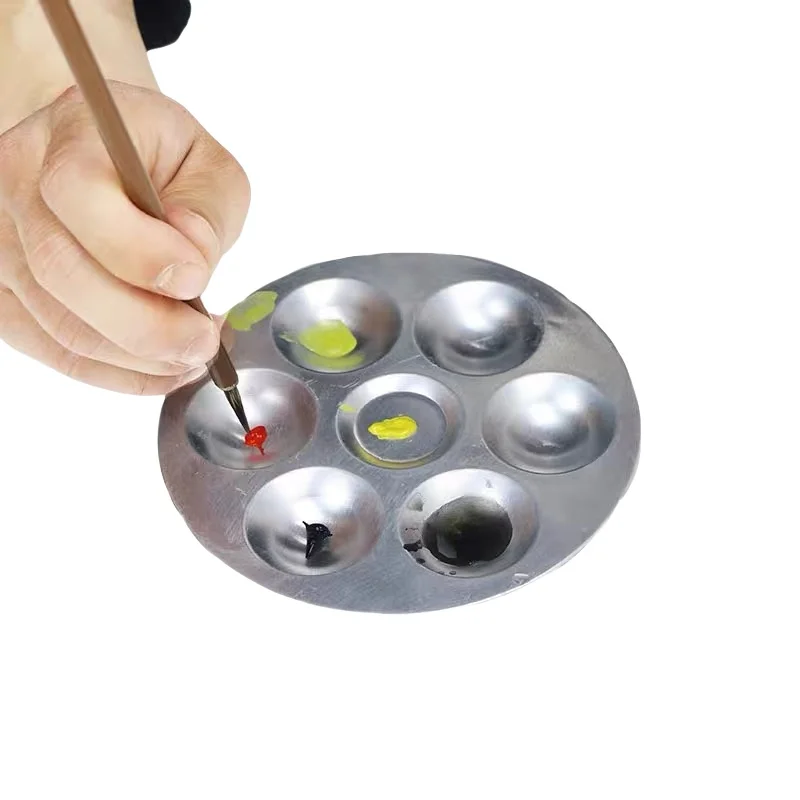 Aluminum Fine art painting palette Round 6-well gouache paint palette Painting palette 3