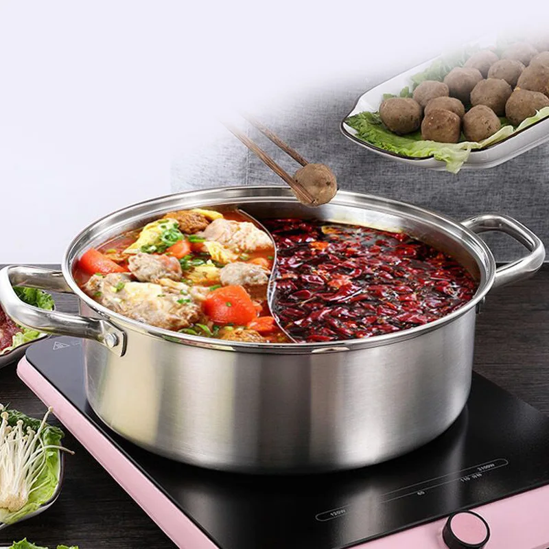 2 In 1 Hot Pot With Divider Stainless Steel Divided Hotpot Soup Induction  Cooker Cooking Pot For Kitchen Accessories Tools - AliExpress