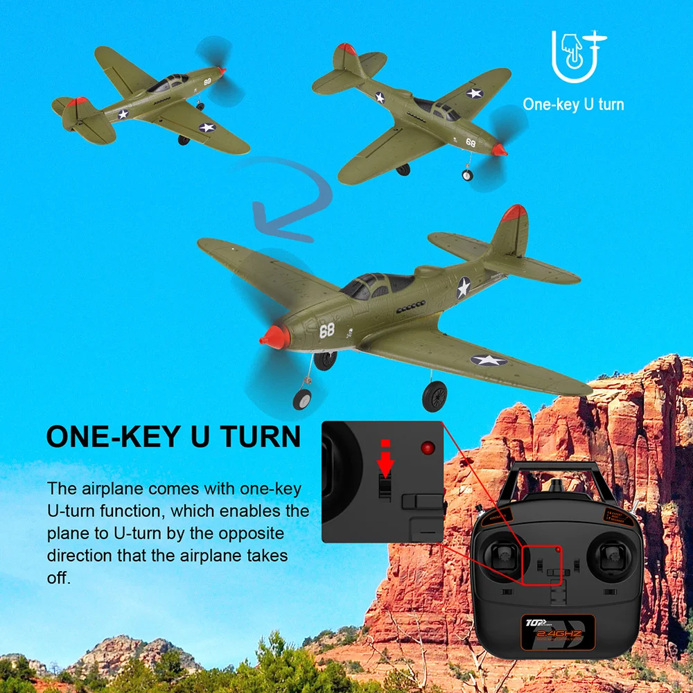 TOP RC HOBBY 402mm Mini P39 2.4G 4CH 6-Axis Gyro One Key Aerobatics U-Turn EPP Scaled Warbird RC Airplane RTF Compatible OpenTX 2