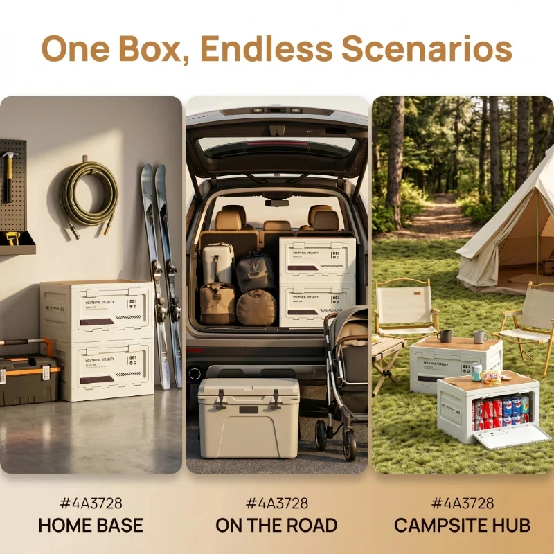 Folding Storage Box with Wooden Lid Car Trunk Organizer Multifunctional Box for Outdoor Camping Home Daily Storage - 2