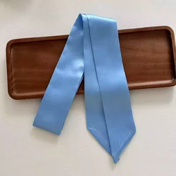 Women's Long Skinny Silk Satin Hair Scarf - Elegant Solid Color Fashion Accessory (SKY BLUE)