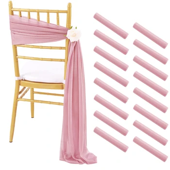 16 pièces 17x250cm ceintures de chaise en mousseline de soie rose 8 ensemble ceinture housses de chaise de mariage ruban vert sauge décor de chaise d'allée de fête de mariage 1