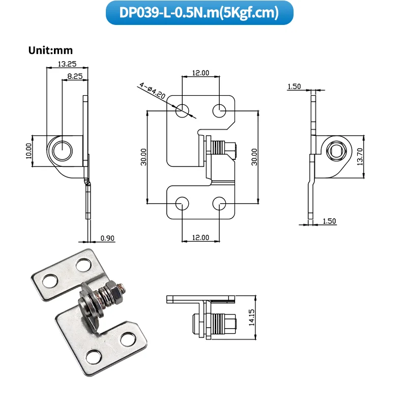 304 Stainless Steel Damping Hinge, Adjustable Torque Pivot for Equipment and Instruments, Arbitrary Stop Damping Device