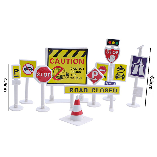 Vehicle Cake Decor Digging Machine Cake Toppers Road Sign Baby Shower Cake Supplies Birthday Party Decorations Kids