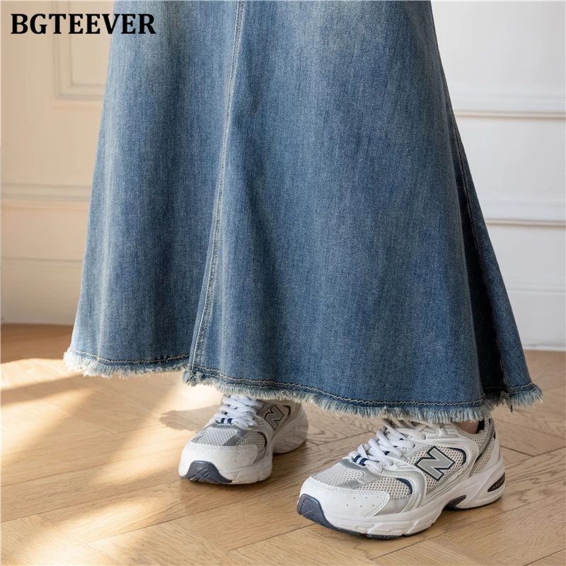 BGTEEVER Chic Stylish Women Long Skinny Mermaid Denim Skirts Summer Fashion High Waists Button Female Package Hip Jeans Skirts