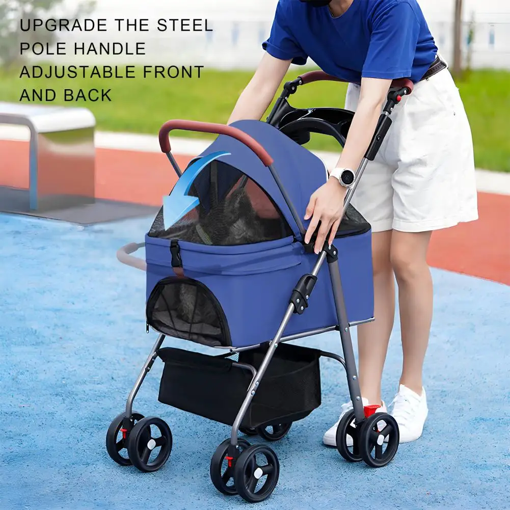 2 in 1 Stroller Dog Box Transport Foldable Cat Stroller, 360&deg; Wear-resistant Rubber Wheels, with Storage Basket